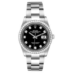 Rolex Datejust Steel Black Diamond Dial Bezel Mens Watch 126284