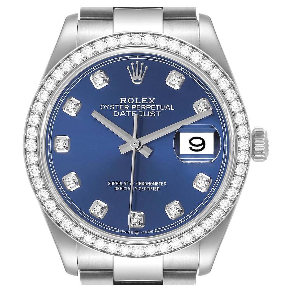 Rolex Datejust Steel Blue Diamond Dial Bezel Mens Watch 126284 For Sale