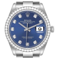 Rolex Datejust Steel Blue Diamond Dial Bezel Mens Watch 126284