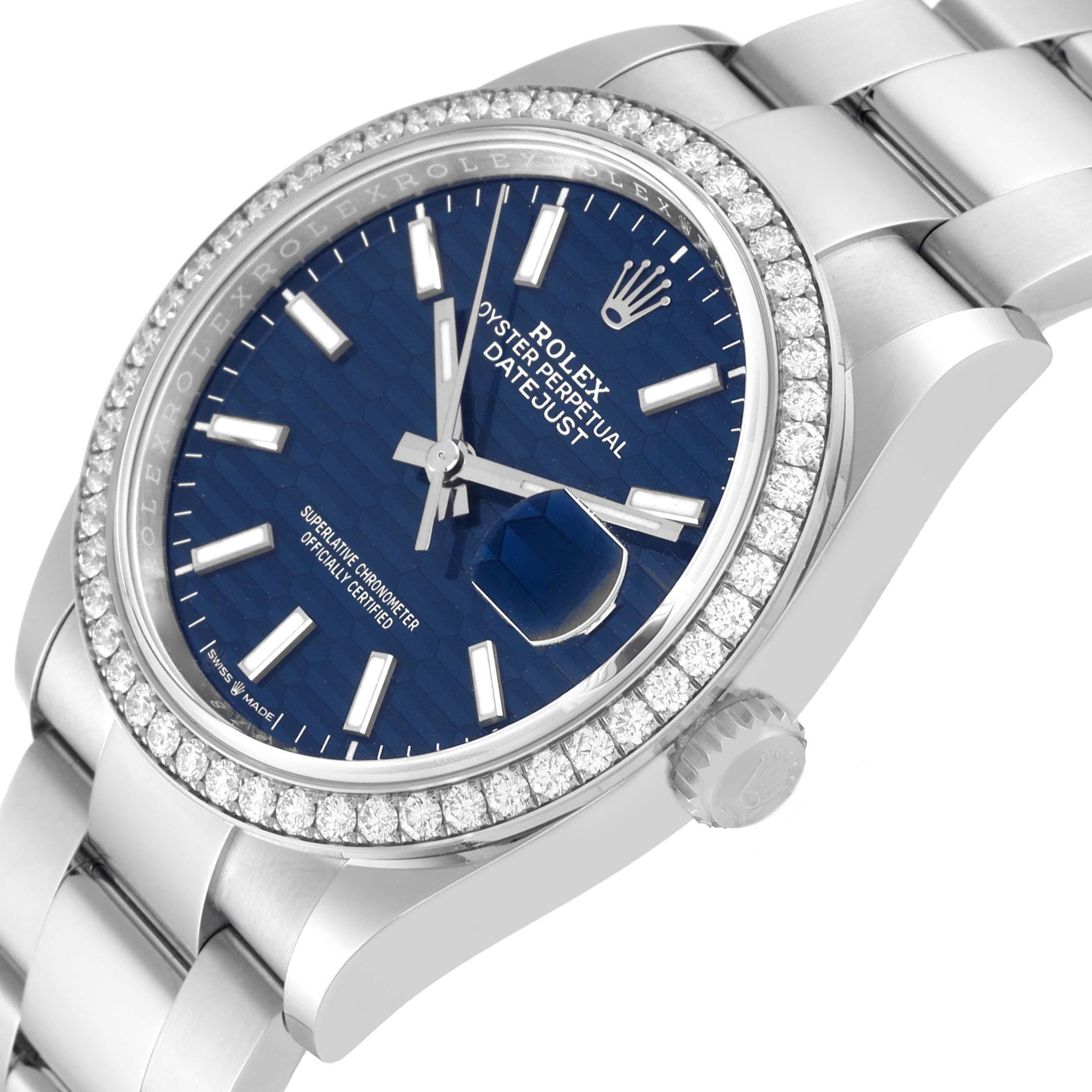 Rolex Datejust Steel Blue Fluted Dial Diamond Mens Watch 126284 Unworn For Sale 1