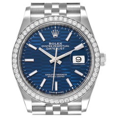 Rolex Datejust Steel Bright Blue Dial Diamond Mens Watch 126284 Unworn
