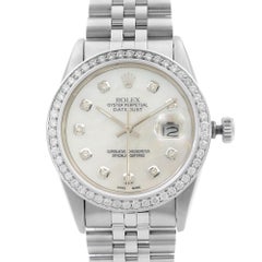 Rolex Datejust Steel Custom 1.20 Carat Diamond White MOP Dial 1988 Watch 16014