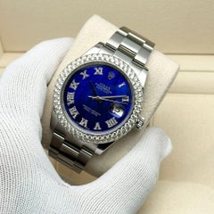 Rolex Datejust Acciaio Personalizzato Lunetta Diamante Quadrante Blu Orologio Automatico 126300