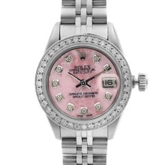 Rolex Datejust Steel Custom Diamond Pink MOP Dial Ladies Automatic Watch 69174