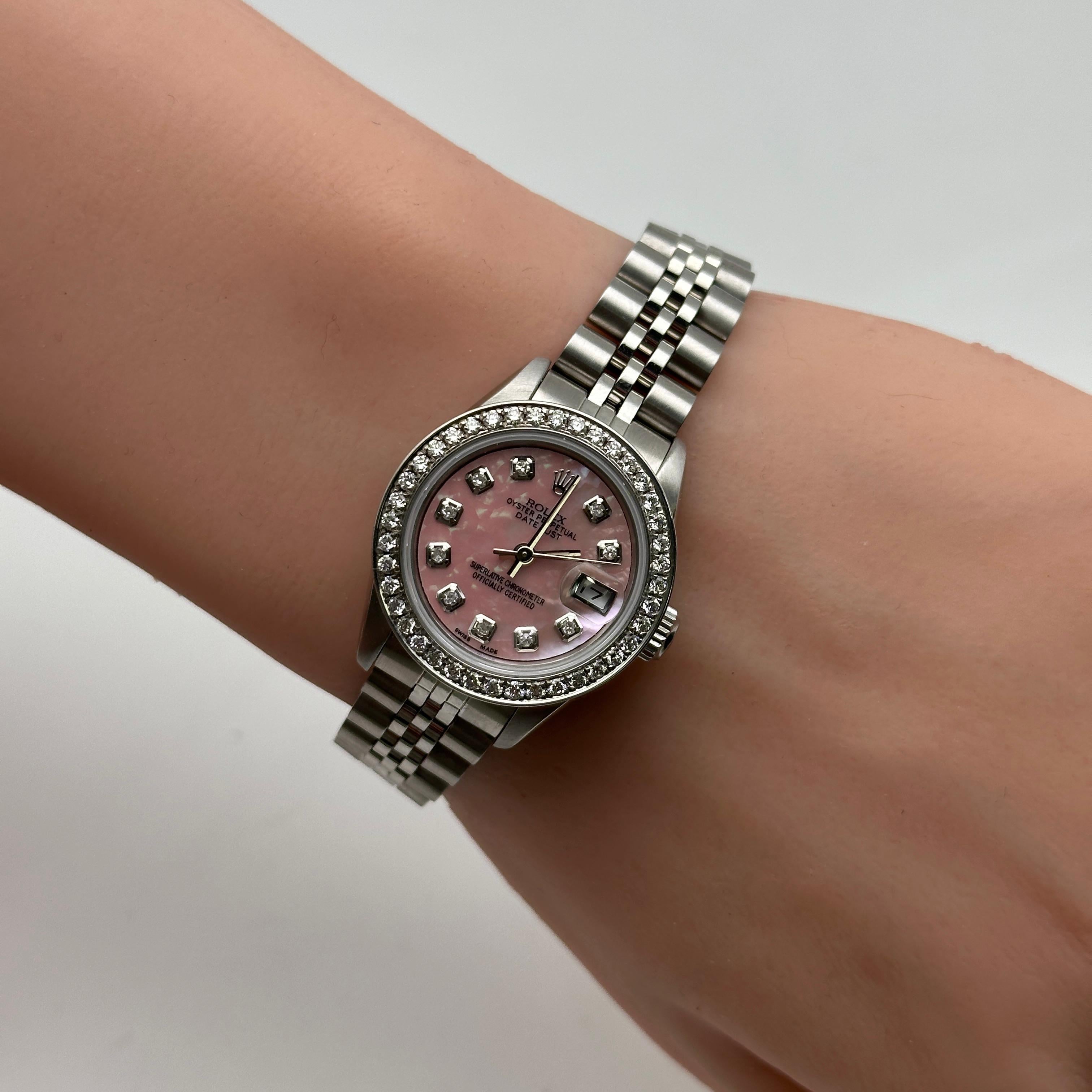 Rolex Datejust Steel Custom Diamond Pink MOP Dial Ladies Automatic Watch 69174 3
