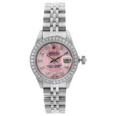 Rolex Datejust Steel Custom Diamond Pink MOP Dial Ladies Automatic Watch 69174
