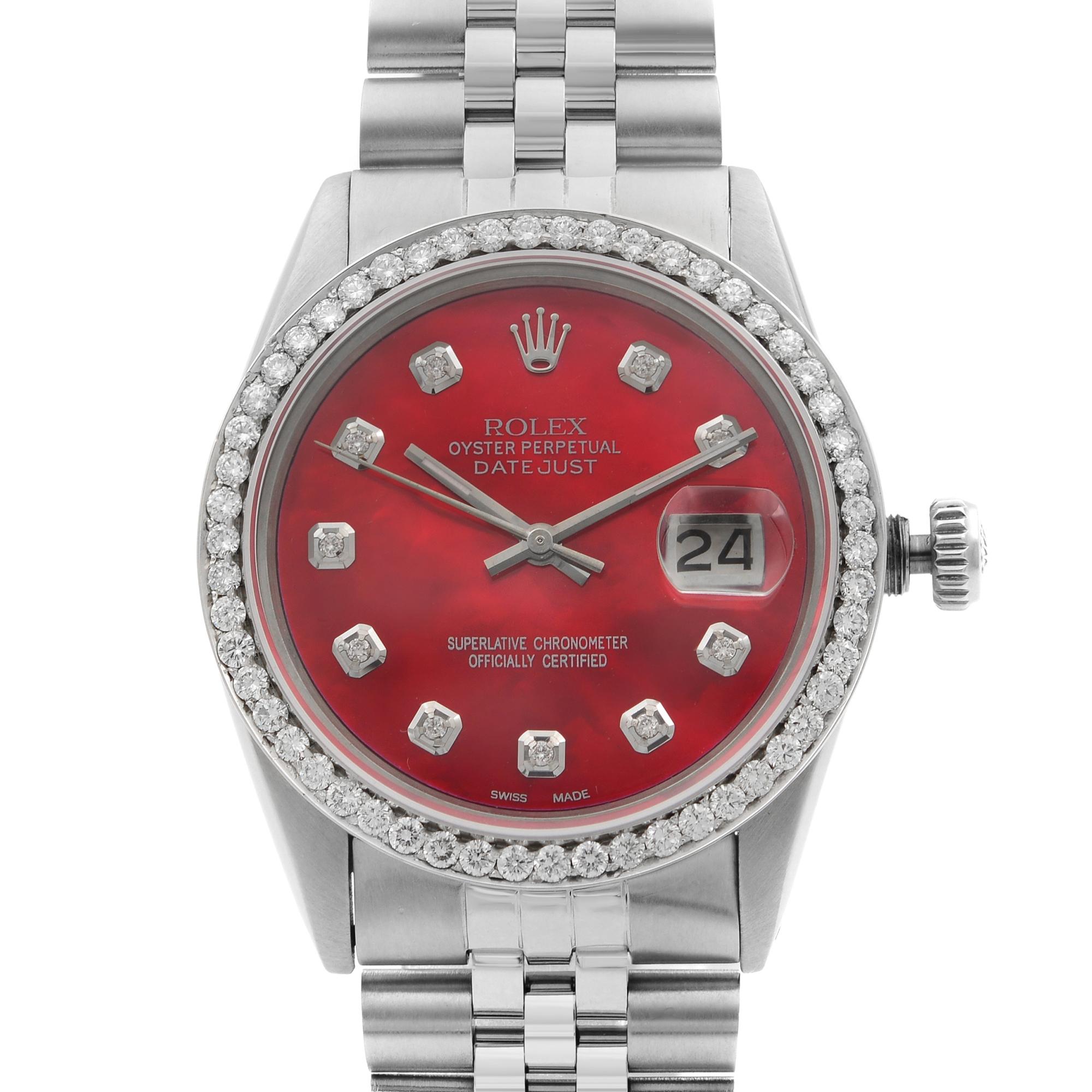 1 Cttw Custom Diamond Bezel and 0.20 Cttw Custom Diamond Red MOP Dial. Original Box and Papers are not included comes with a Chronostore presentation box and authenticity card. Covered by a one-year Chronostore warranty.Details:
Model
