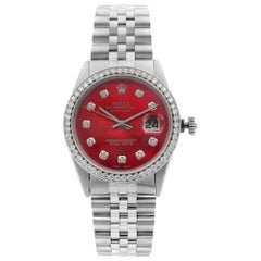 Used Rolex Datejust Steel Custom Diamond Red MOP Dial Automatic Men’s Watch 16014