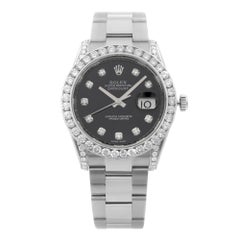 Rolex Datejust Steel Custom Diamonds 4.64cttw Black Dial Automatic Watch 116234