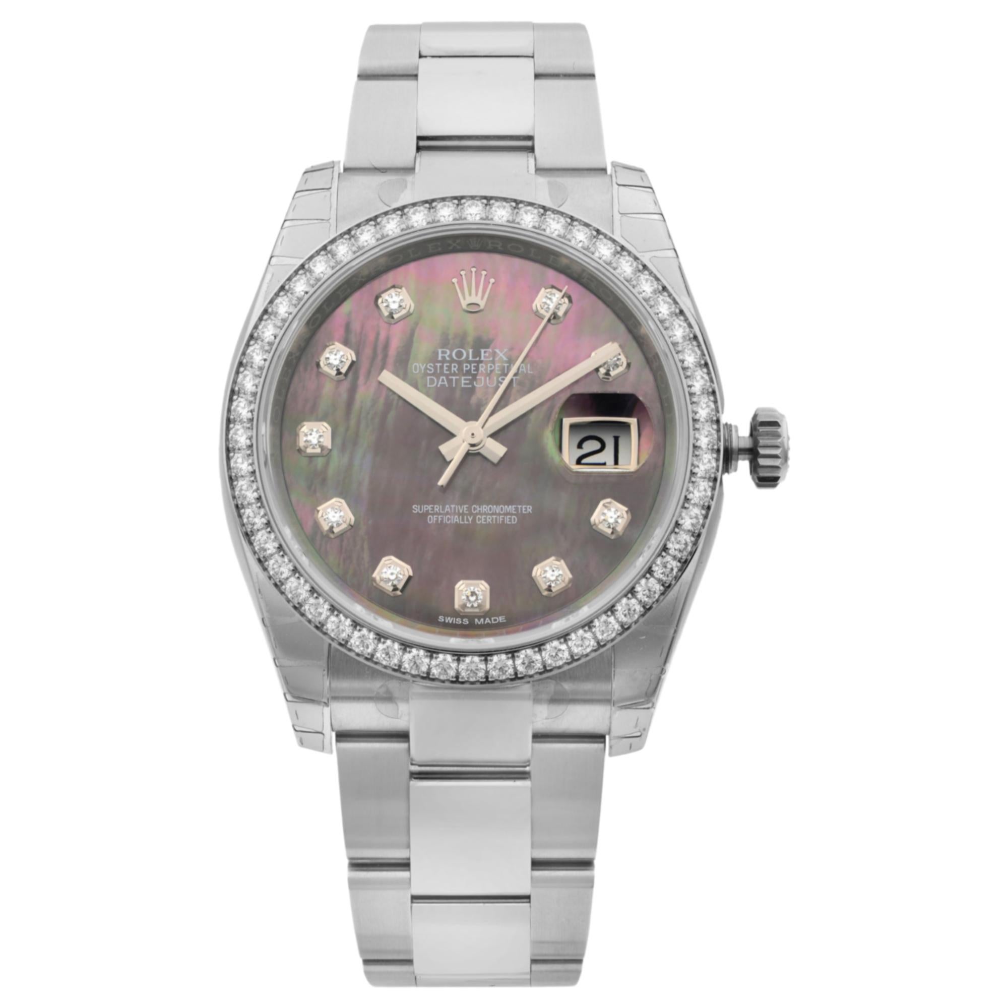 Rolex Datejust Steel Diamond Bezel MOP Dial Automatic Ladies Watch 116244