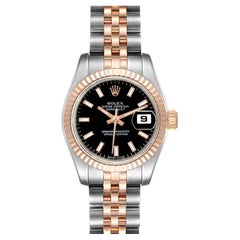 Rolex Datejust Steel Everose Gold Black Dial Ladies Watch 179171 Box Card