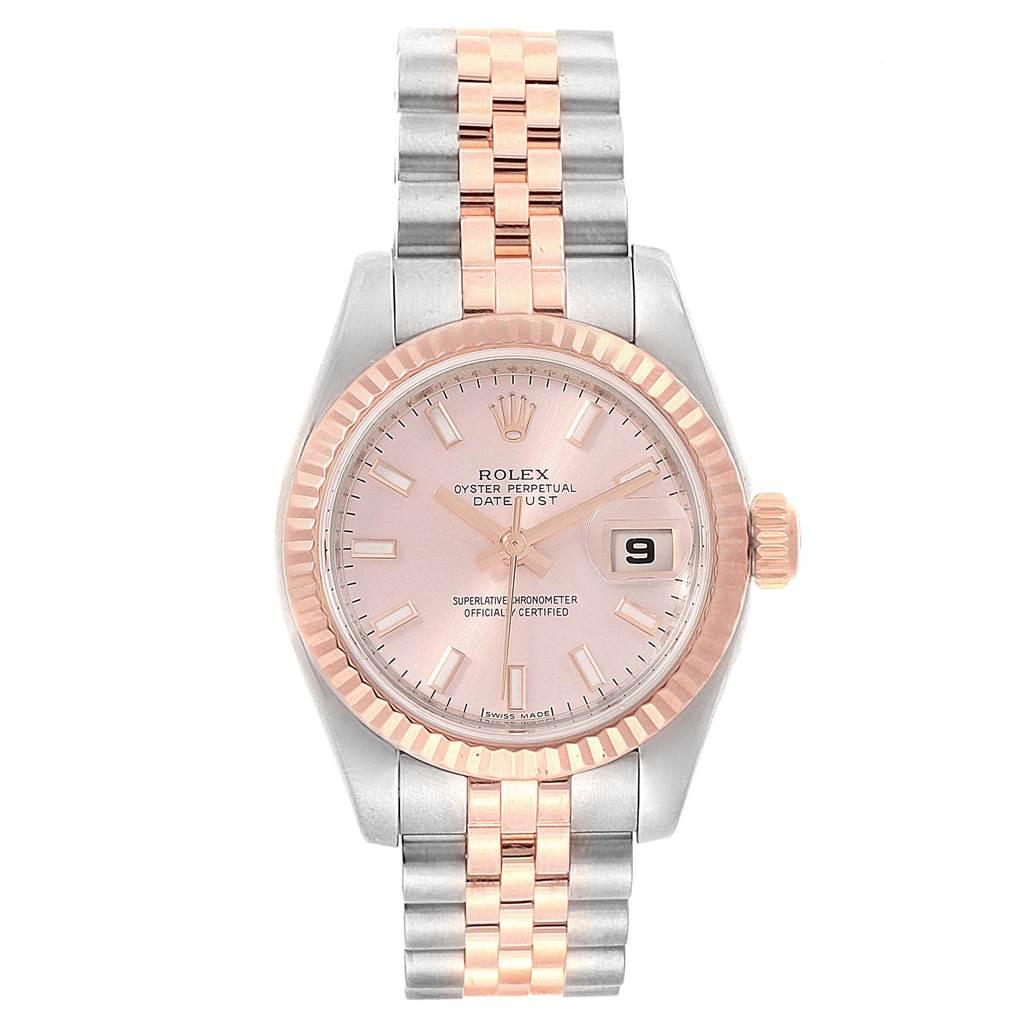 Rolex Datejust Steel Everose Gold Ladies Watch 179171 Box Papers In Excellent Condition For Sale In Atlanta, GA