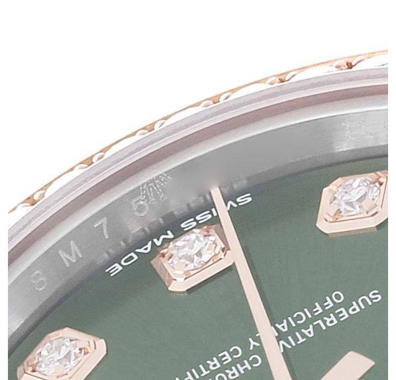Rolex Datejust Steel Everose Gold Mint Green Dial Ladies Watch 279381 Box Card In Excellent Condition In Atlanta, GA