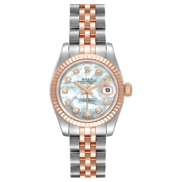 Rolex Datejust Steel EveRose Gold MOP Diamond Ladies Watch 179171 Box ...