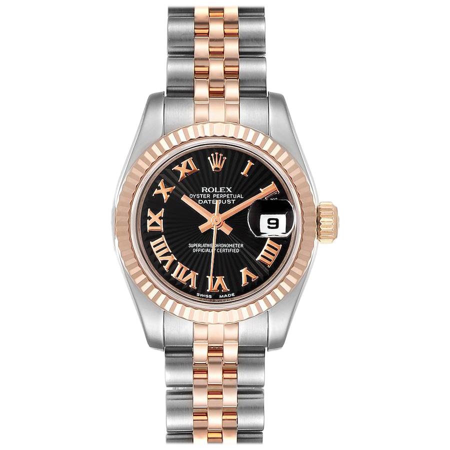 Rolex Datejust Steel Everose Gold Roman Numerals Ladies Watch 179171 For Sale