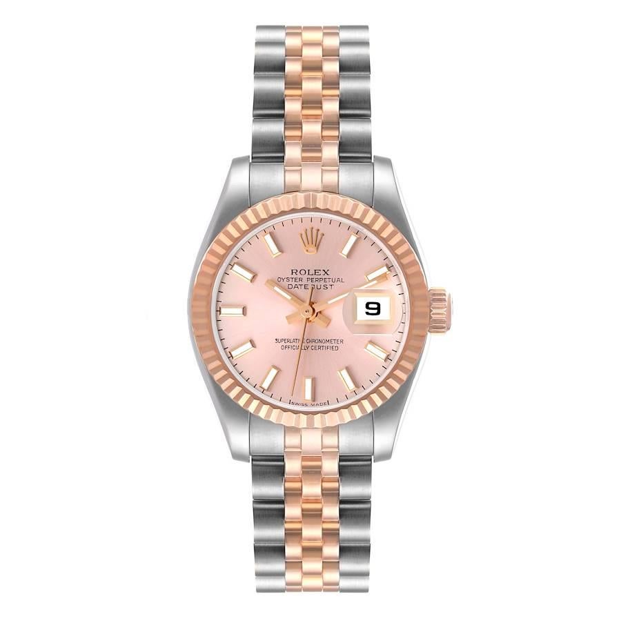 Rolex Datejust Stahl Everose Gold Rose Dial Damenuhr 179171 Box Papiere. Offiziell zertifiziertes Chronometerwerk mit automatischem Aufzug. Austerngehäuse aus Edelstahl mit einem Durchmesser von 26,0 mm. Rolex Logo auf einer Krone aus 18 Karat