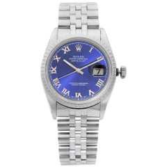 Montre Rolex Datejust en acier:: bracelet jubilé:: cadran bleu romain:: automatique:: pour hommes 16220