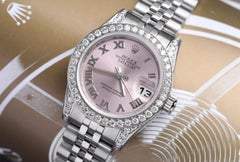 Rolex Datejust Orologio da donna in acciaio Quadrante romano Pink Lunetta e anse con diamanti 179174