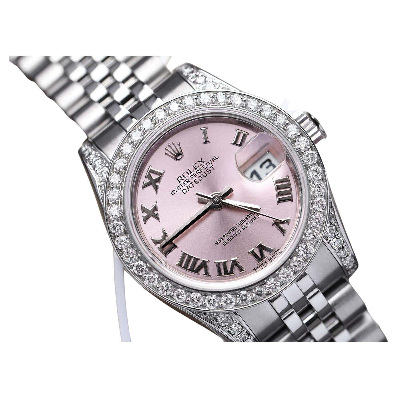 Rolex Datejust Steel Ladies Watch Pink Roman Dial Diamond Bezel and ...