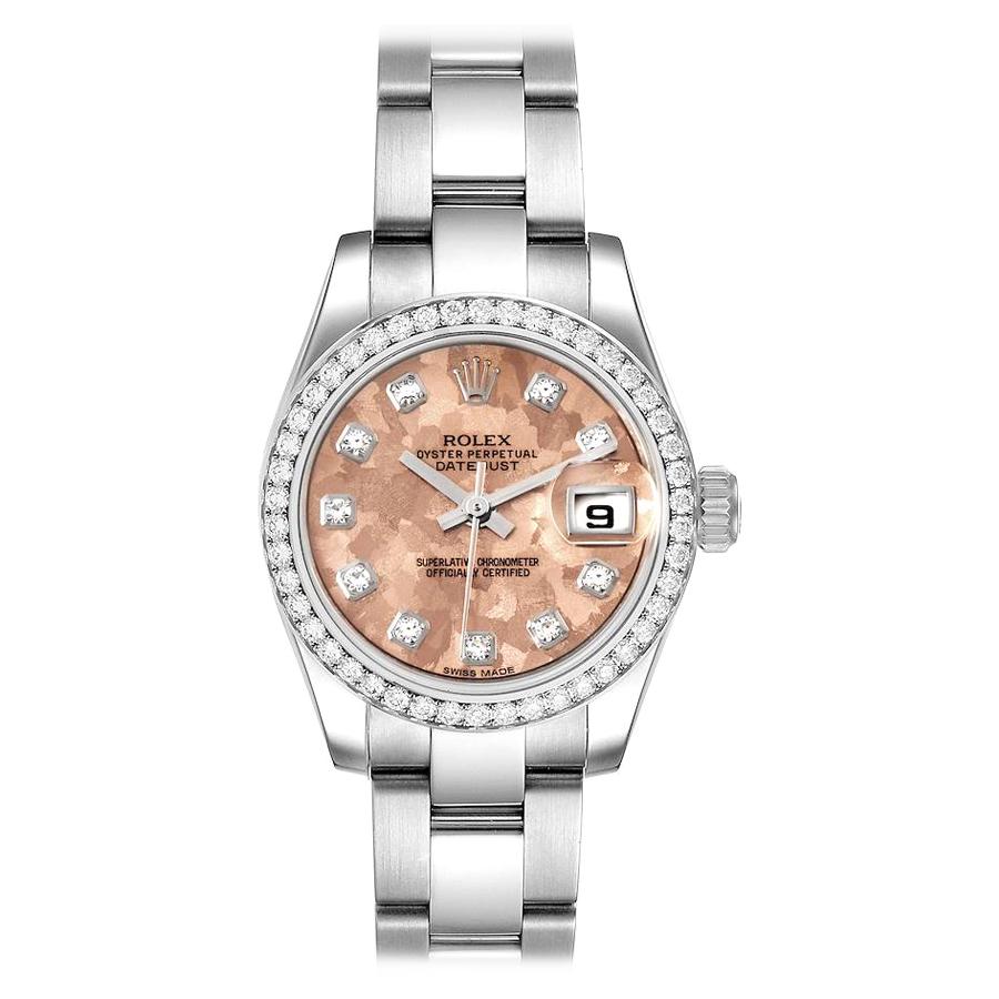 Rolex Datejust Steel Pink Gold Crystal Diamond Ladies Watch 179384 Box Card For Sale