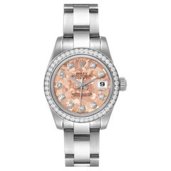 Rolex Datejust Steel Pink Gold Crystal Diamond Ladies Watch 179384 Box Card
