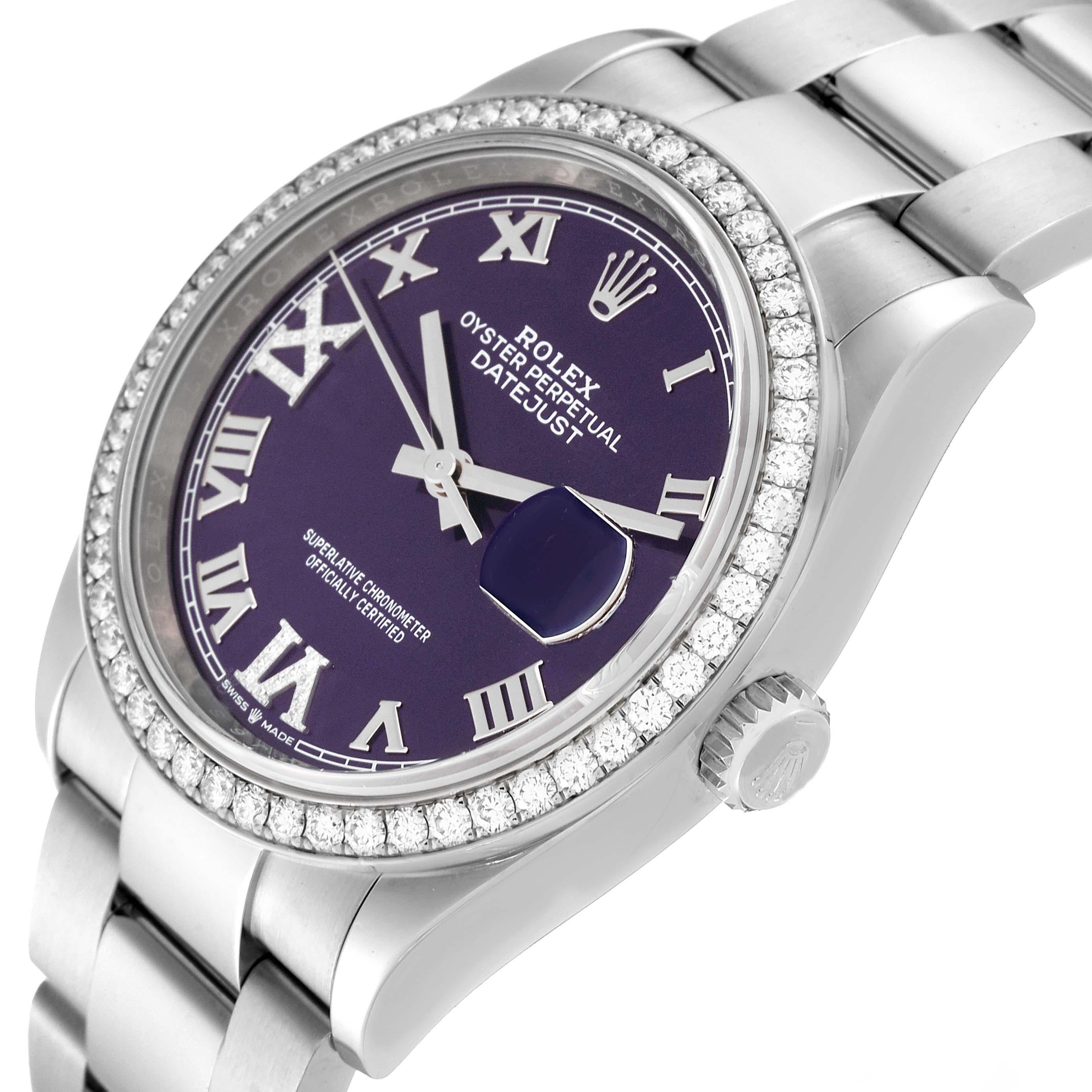 Rolex Datejust Steel Purple Diamond Dial Bezel Mens Watch 126284 For Sale 1
