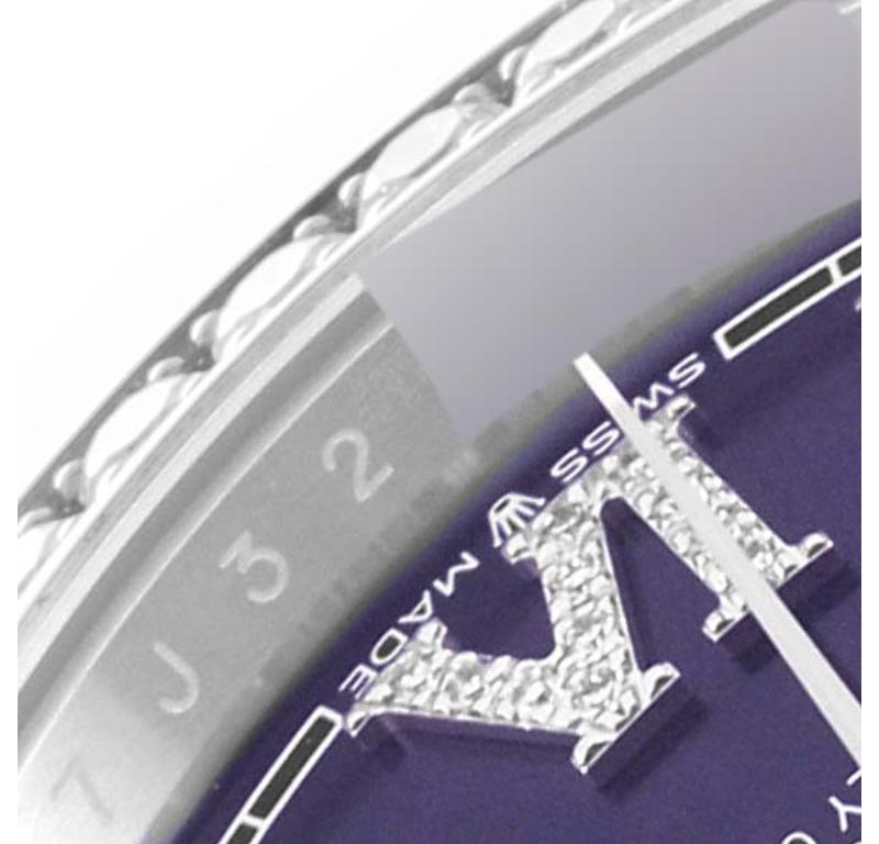 Rolex Datejust Steel Purple Diamond Dial Bezel Mens Watch 126284 In Excellent Condition For Sale In Atlanta, GA