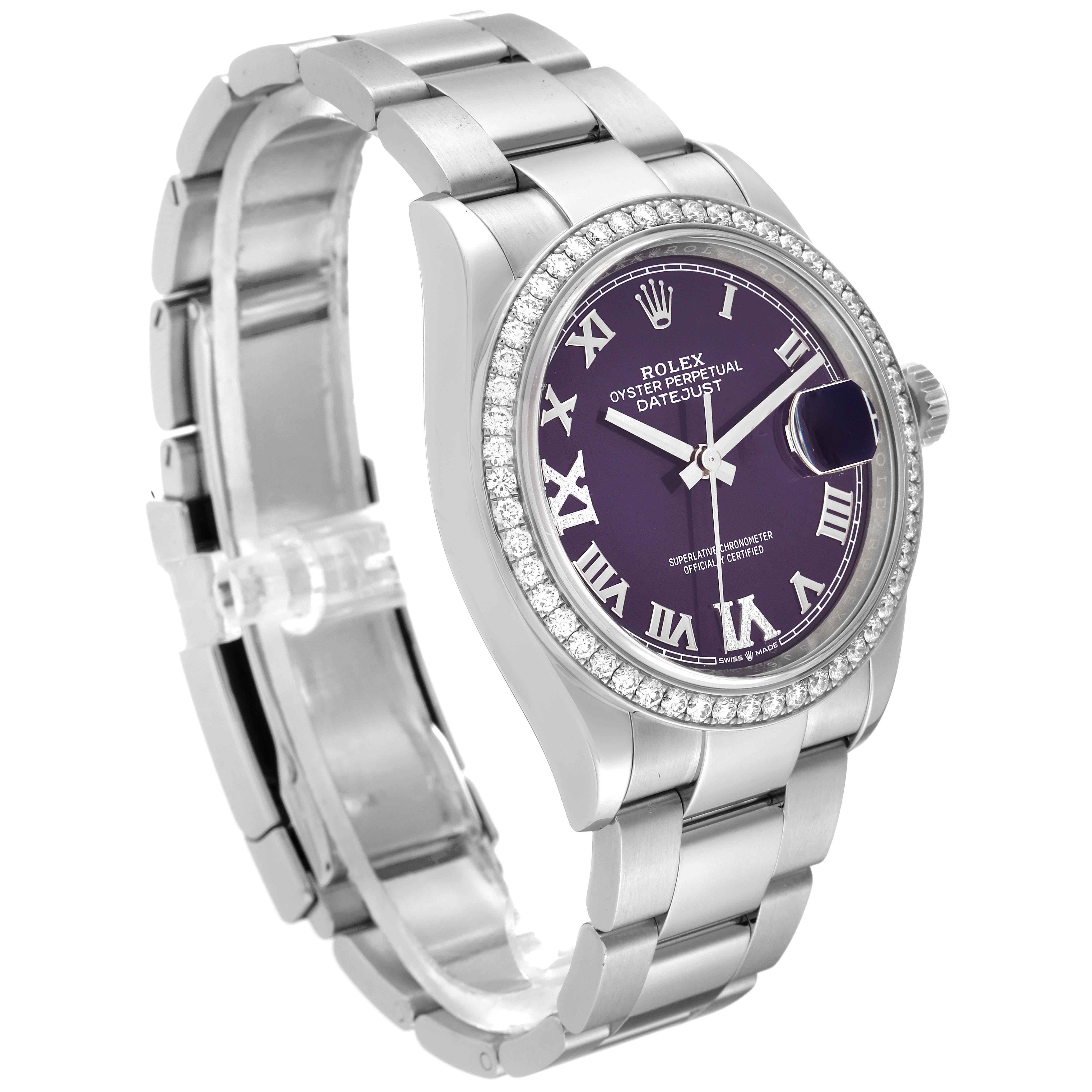 Rolex Datejust Steel Purple Diamond Dial Bezel Mens Watch 126284 For Sale 3
