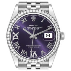 Rolex Datejust Steel Purple Diamond Dial Bezel Mens Watch 126284