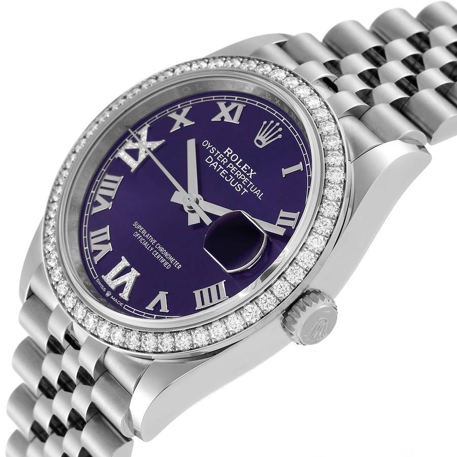 Rolex Datejust Steel Purple Diamond Dial Bezel Mens Watch 126284 Unworn 1