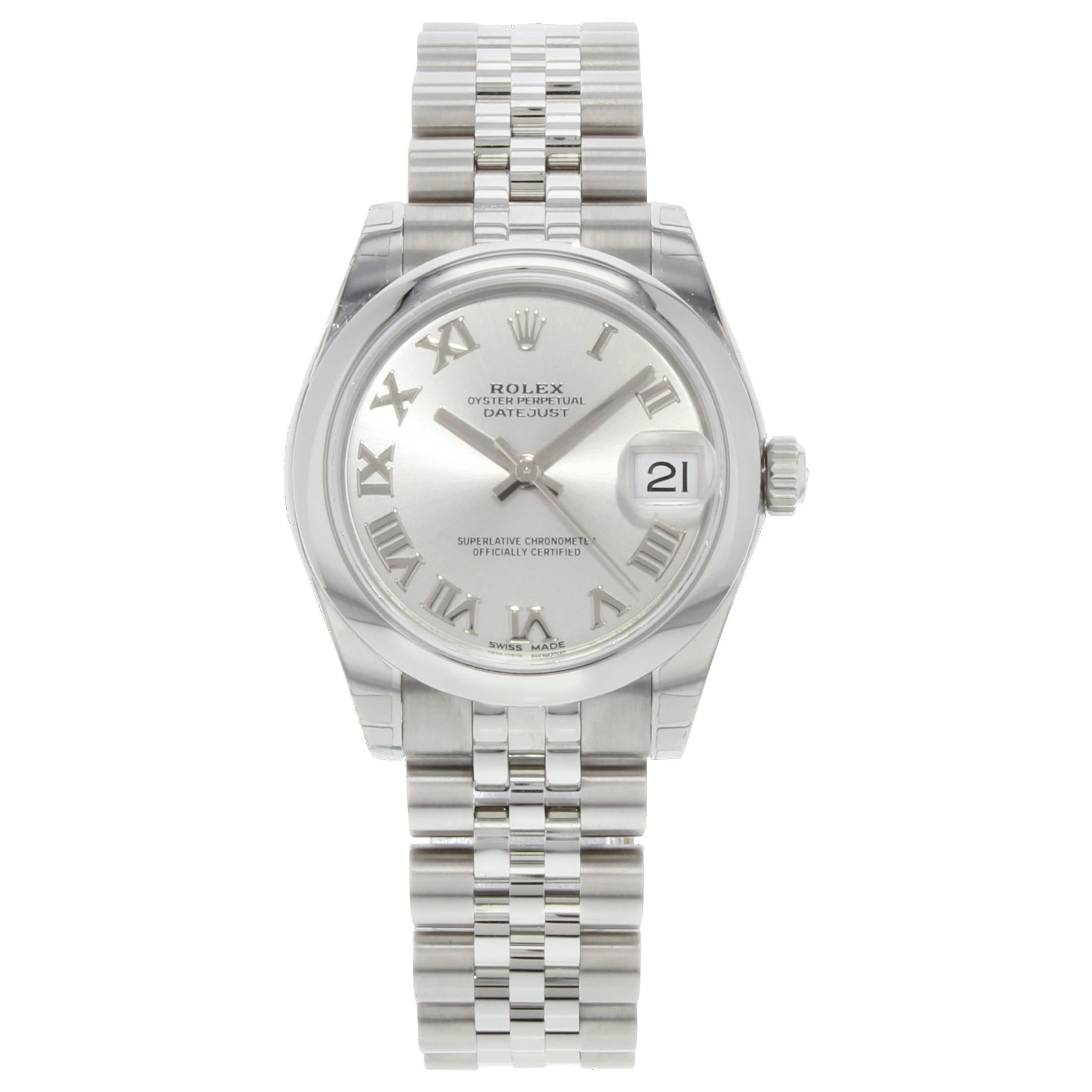 Rolex Datejust Steel Rhodium Roman Dial Automatic Midsize Jubilee Watch 178240