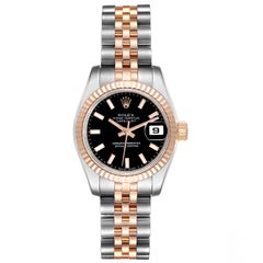 Rolex Datejust Damenuhr 179171 Box Card aus Stahl, Roségold und schwarzem Zifferblatt