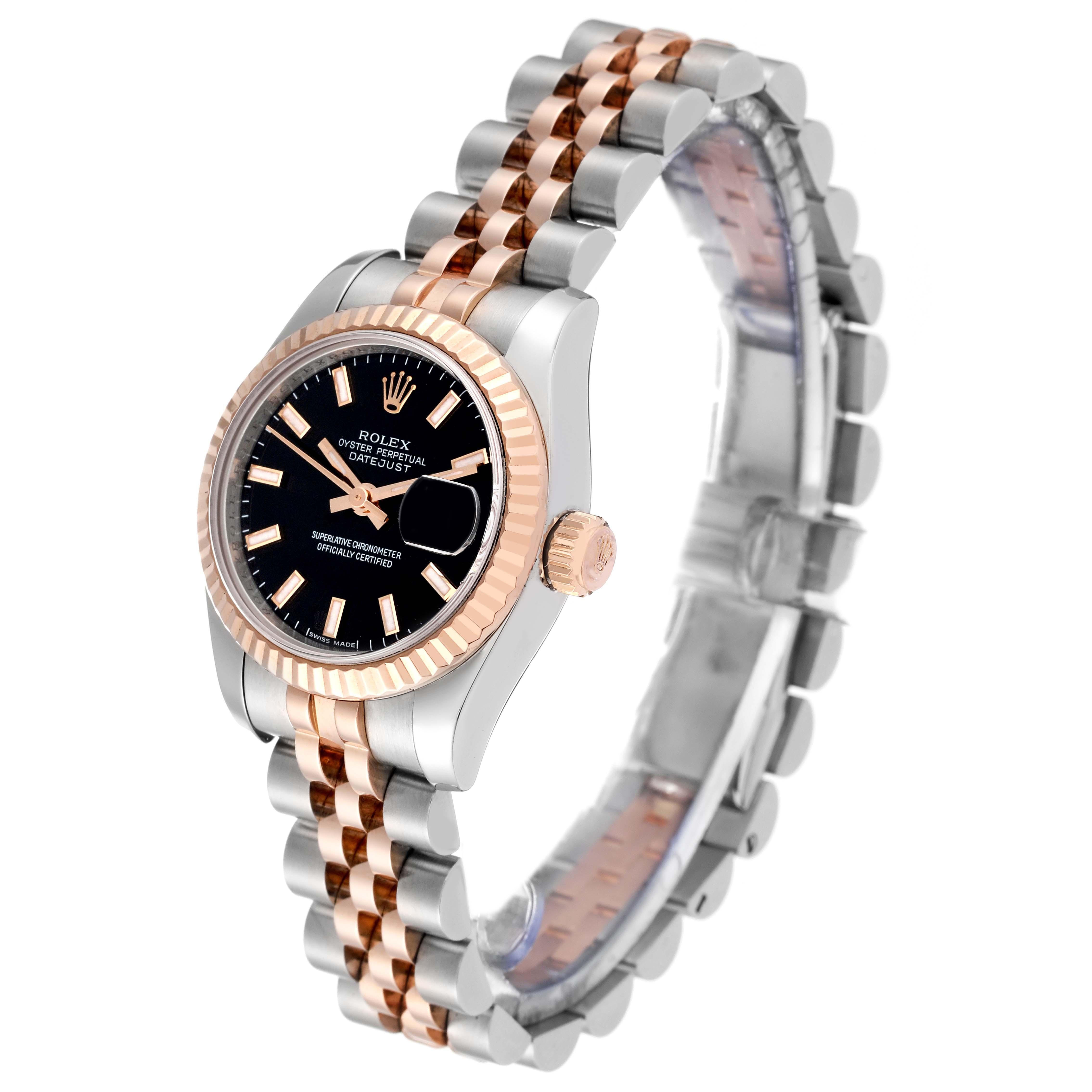 Women's Rolex Datejust Steel Rose Gold Black Dial Ladies Watch 179171 Box Card For Sale