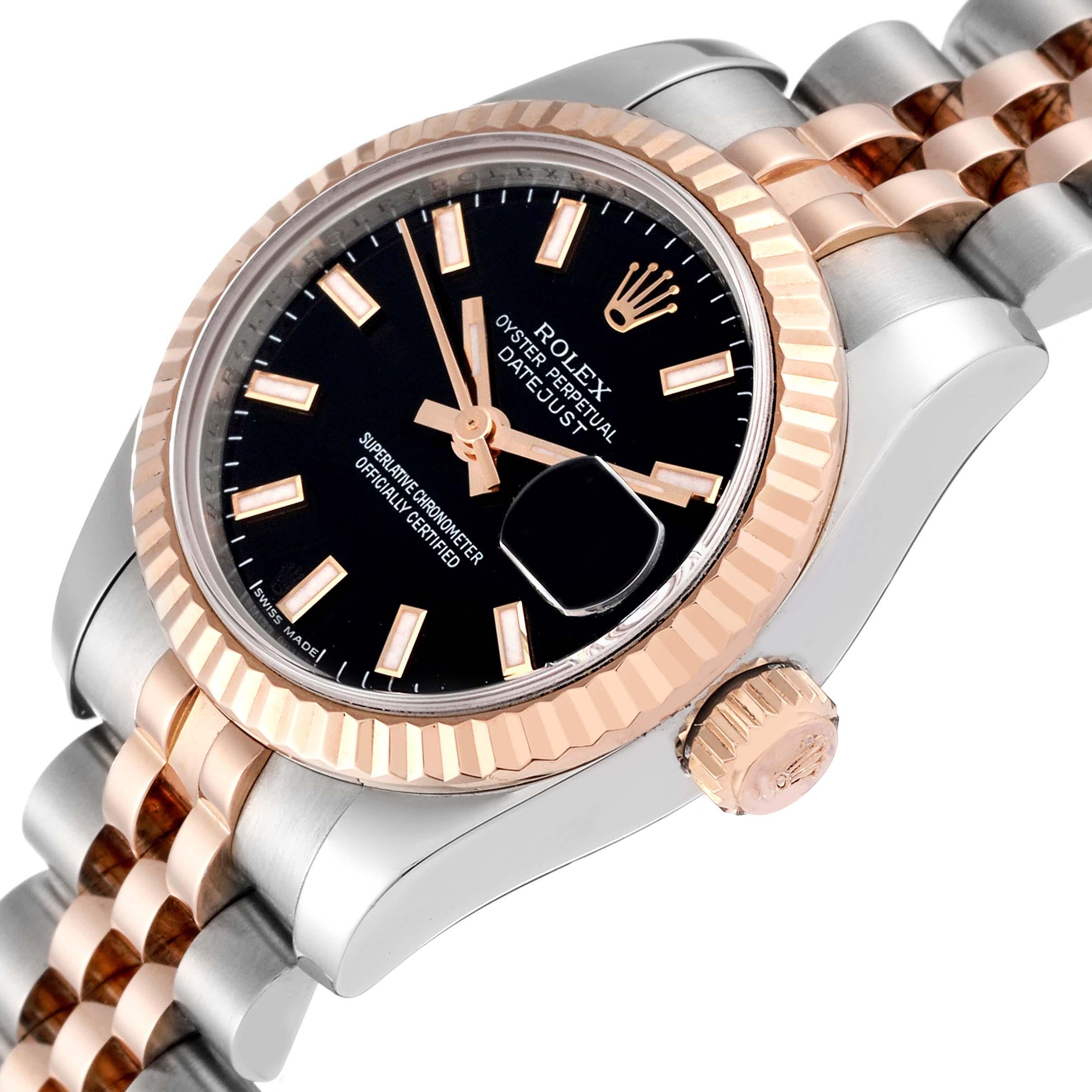 Rolex Datejust Steel Rose Gold Black Dial Ladies Watch 179171 Box Card For Sale 1