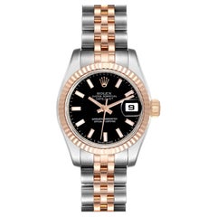Rolex Datejust Steel Rose Gold Black Dial Ladies Watch 179171 Box Card