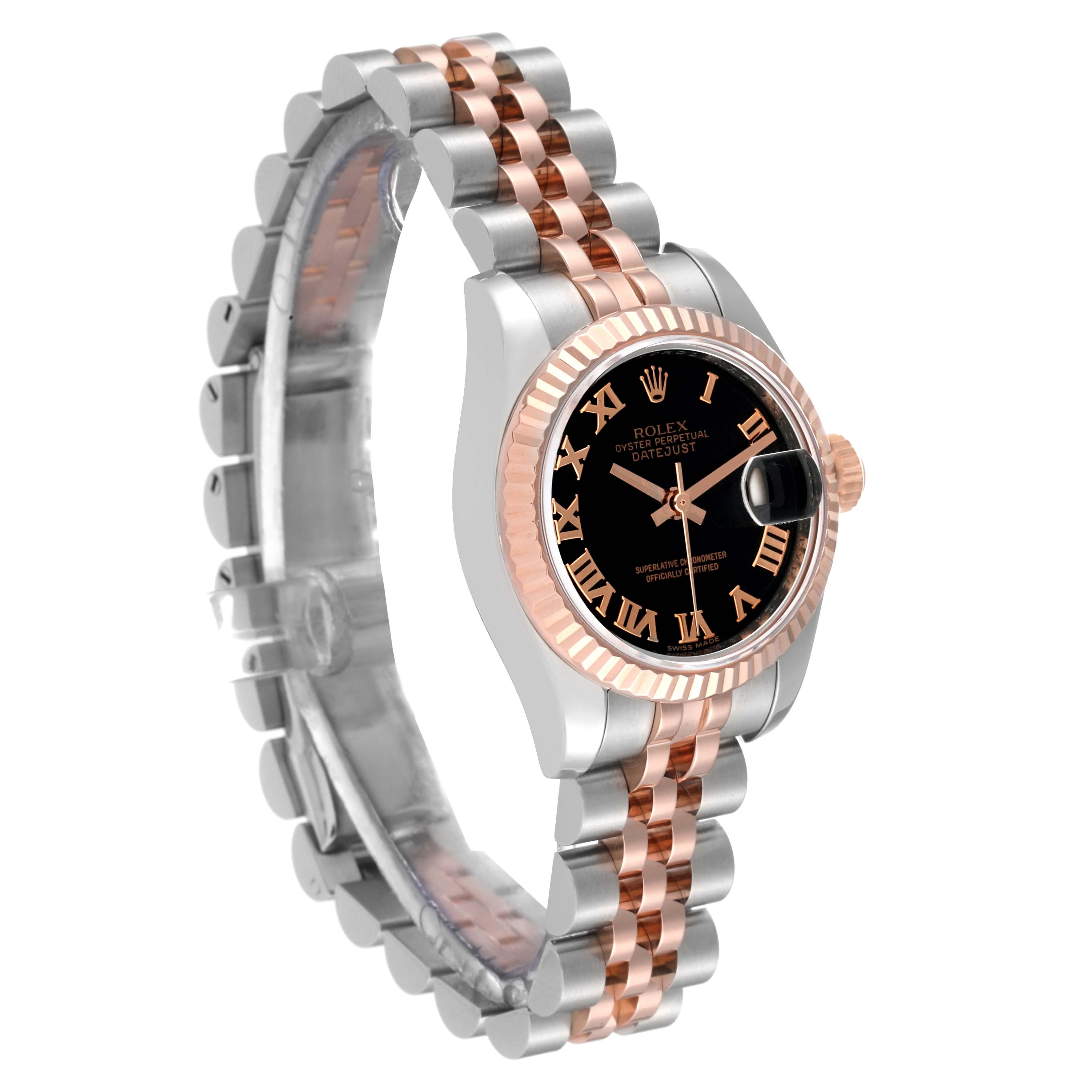 Rolex Datejust Steel Rose Gold Black Dial Ladies Watch 179171 In Excellent Condition For Sale In Atlanta, GA