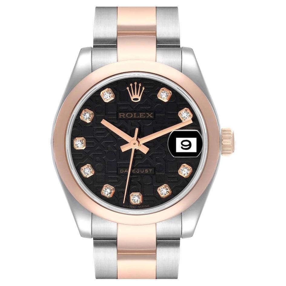 Rolex Datejust Steel Rose Gold Black Diamond Dial Ladies Watch 178241 Box Papers For Sale