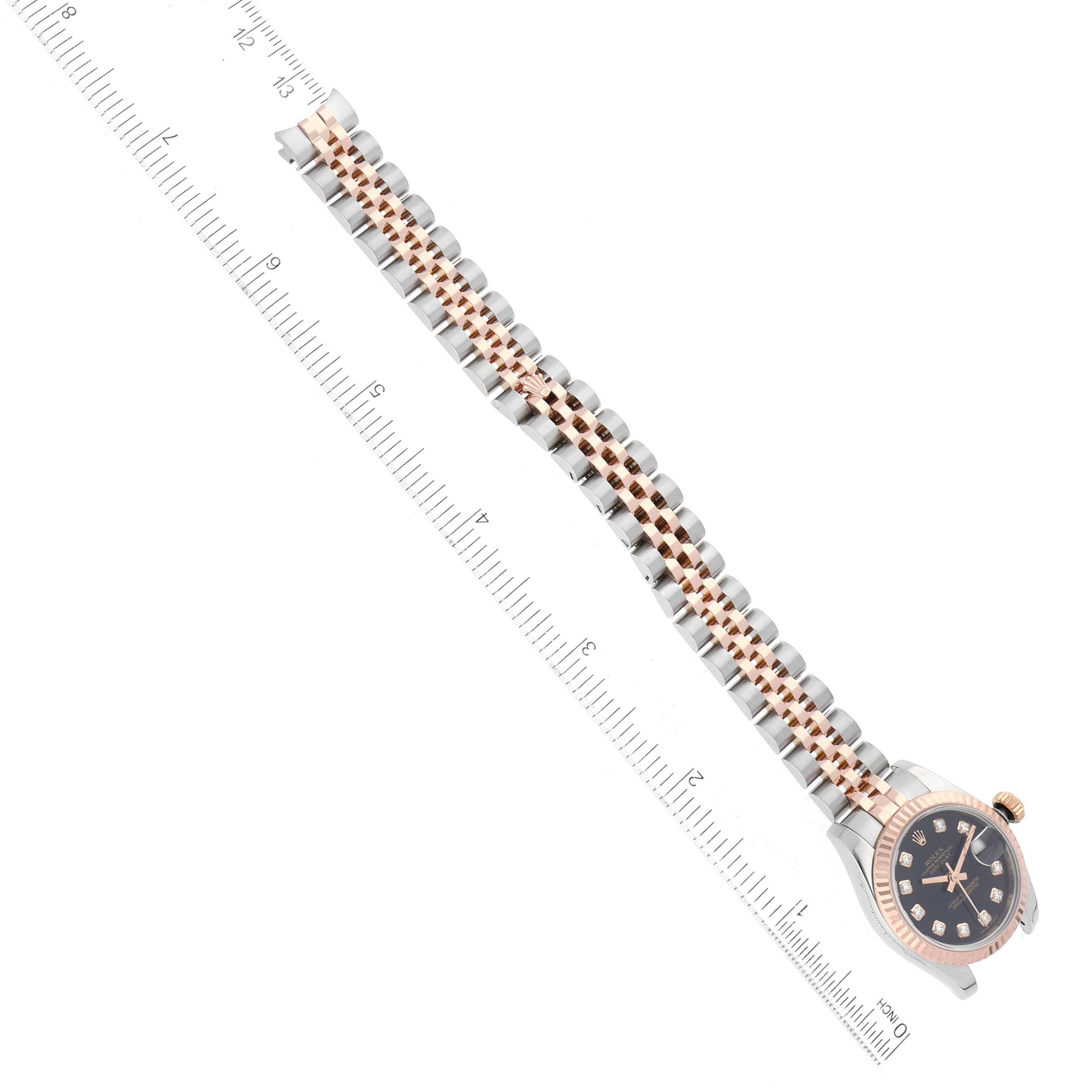 Rolex Datejust Steel Rose Gold Black Diamond Dial Ladies Watch 179171 en vente 7