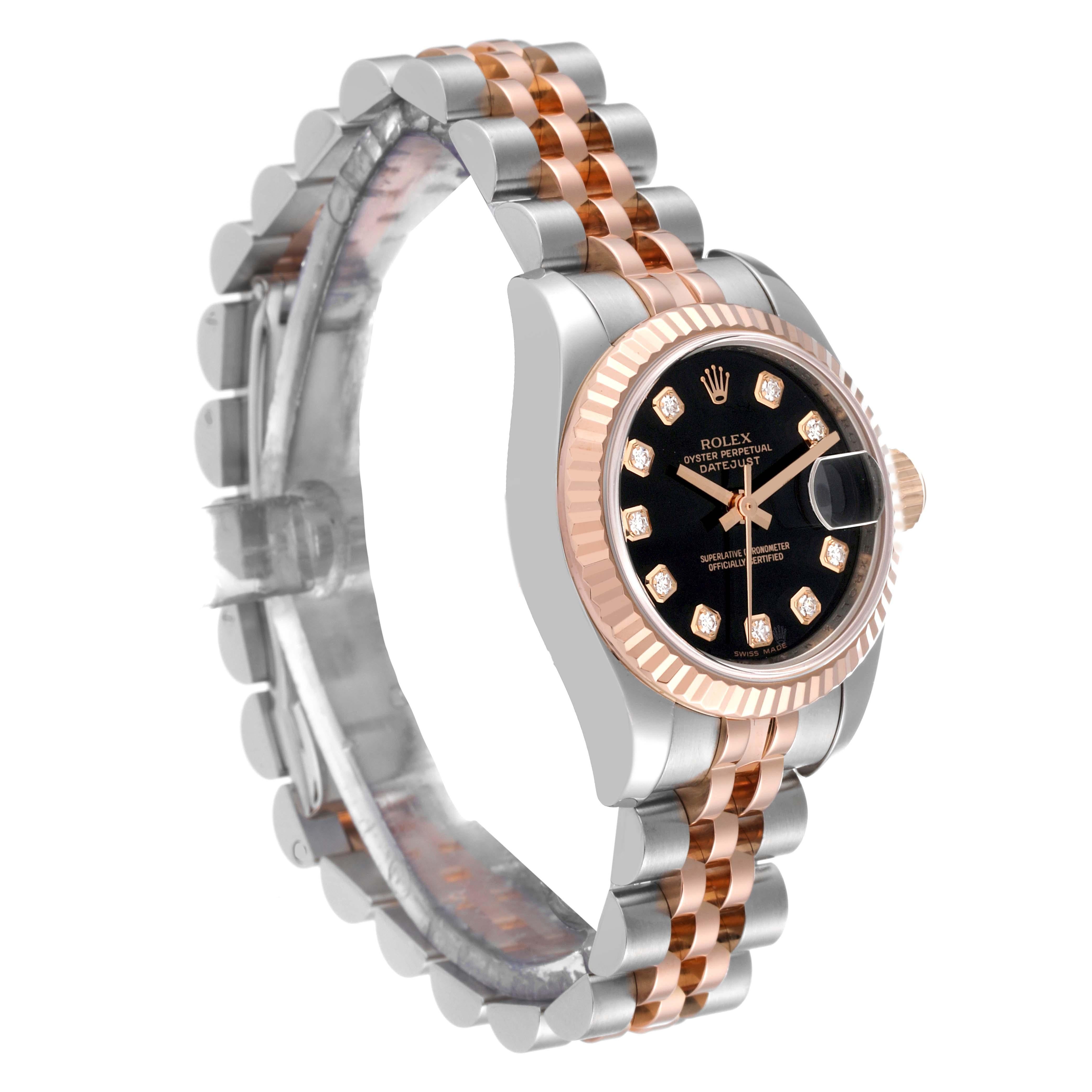 Women's Rolex Datejust Steel Rose Gold Black Diamond Dial Ladies Watch 179171 For Sale