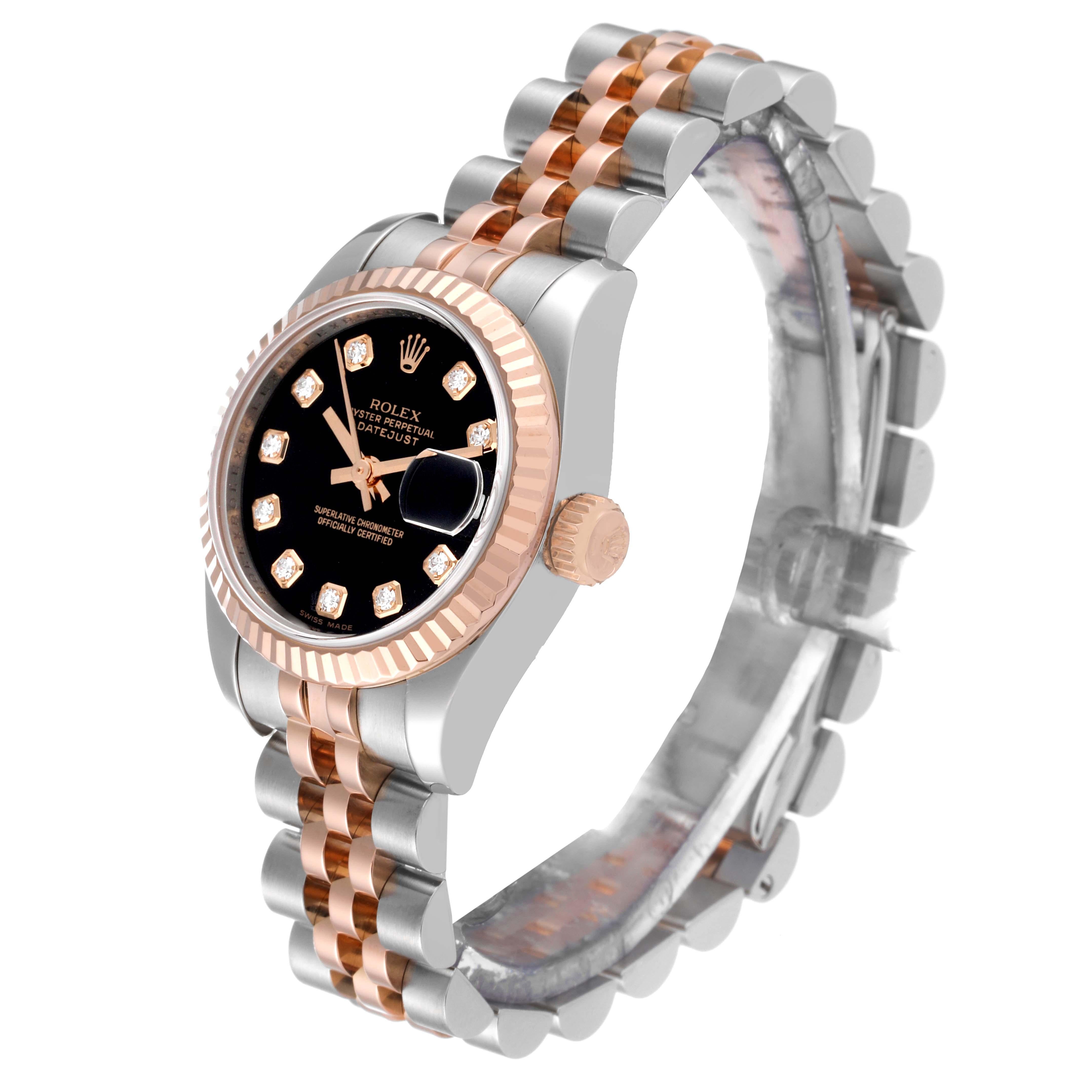 Rolex Datejust Steel Rose Gold Black Diamond Dial Ladies Watch 179171 en vente 1