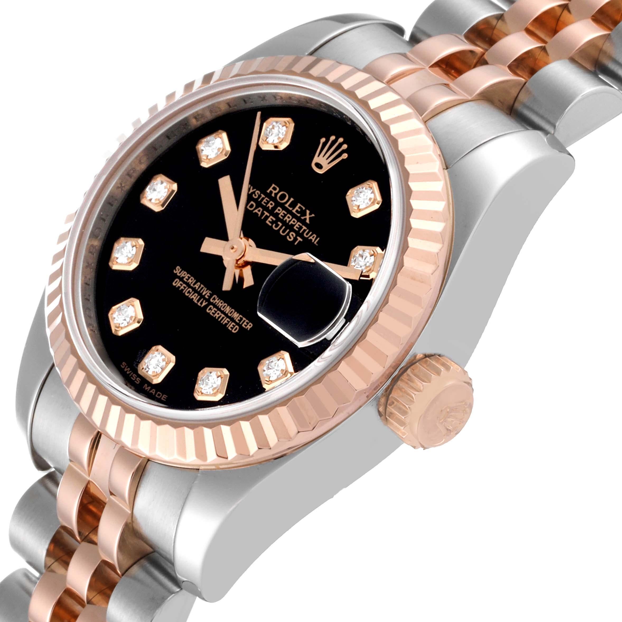 Rolex Datejust Steel Rose Gold Black Diamond Dial Ladies Watch 179171 en vente 2