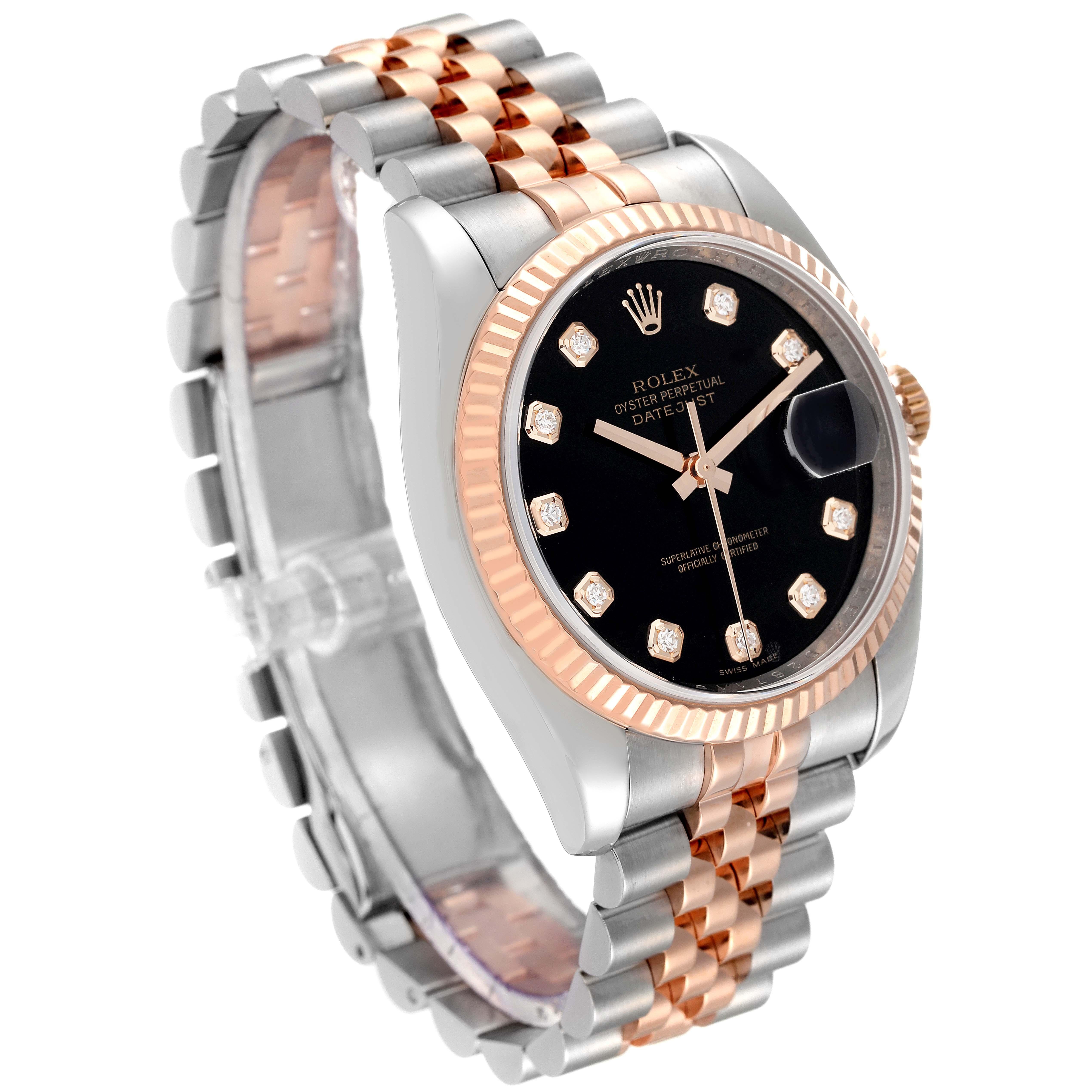 Rolex Datejust Steel Rose Gold Black Diamond Dial Mens Watch 116231 In Excellent Condition In Atlanta, GA