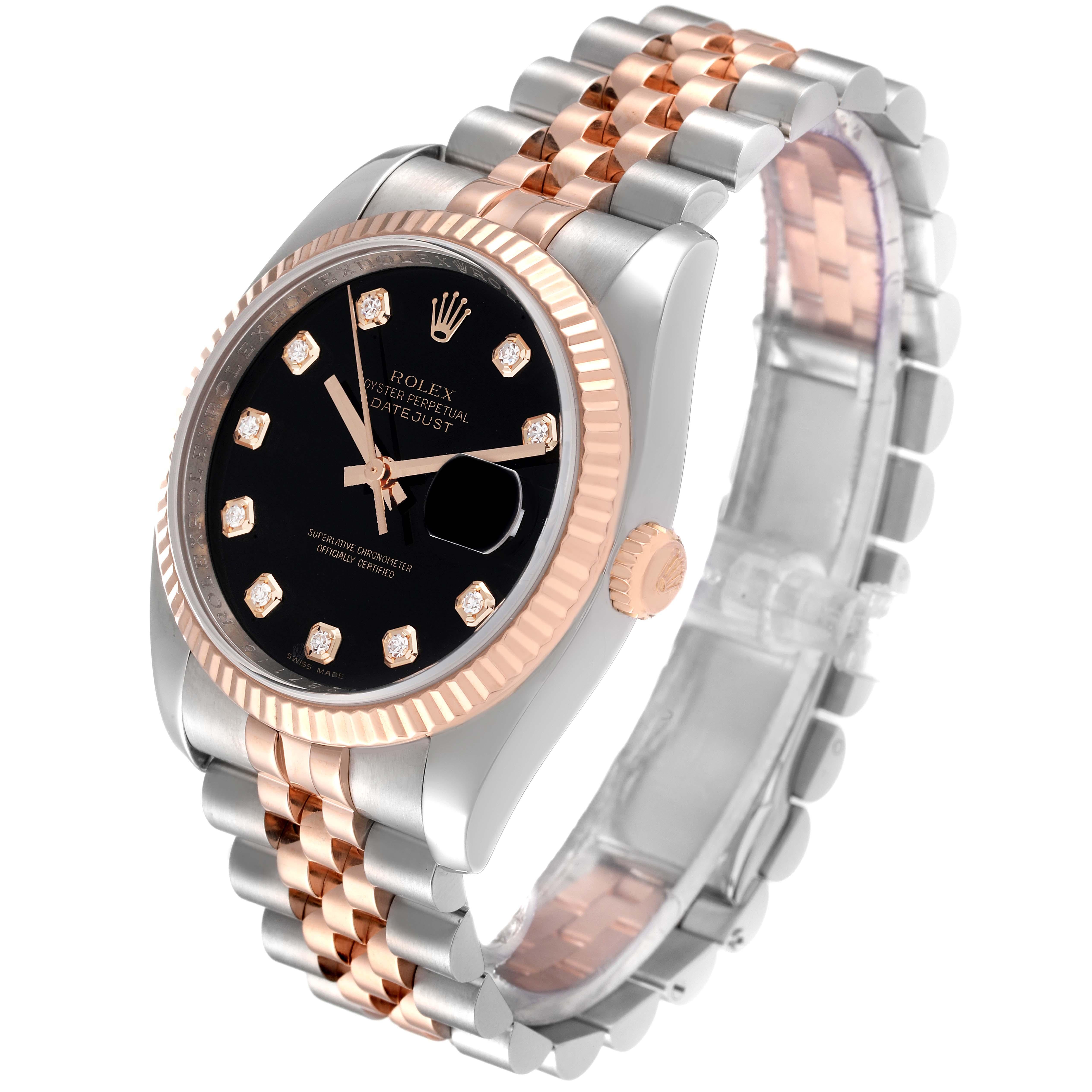 Men's Rolex Datejust Steel Rose Gold Black Diamond Dial Mens Watch 116231
