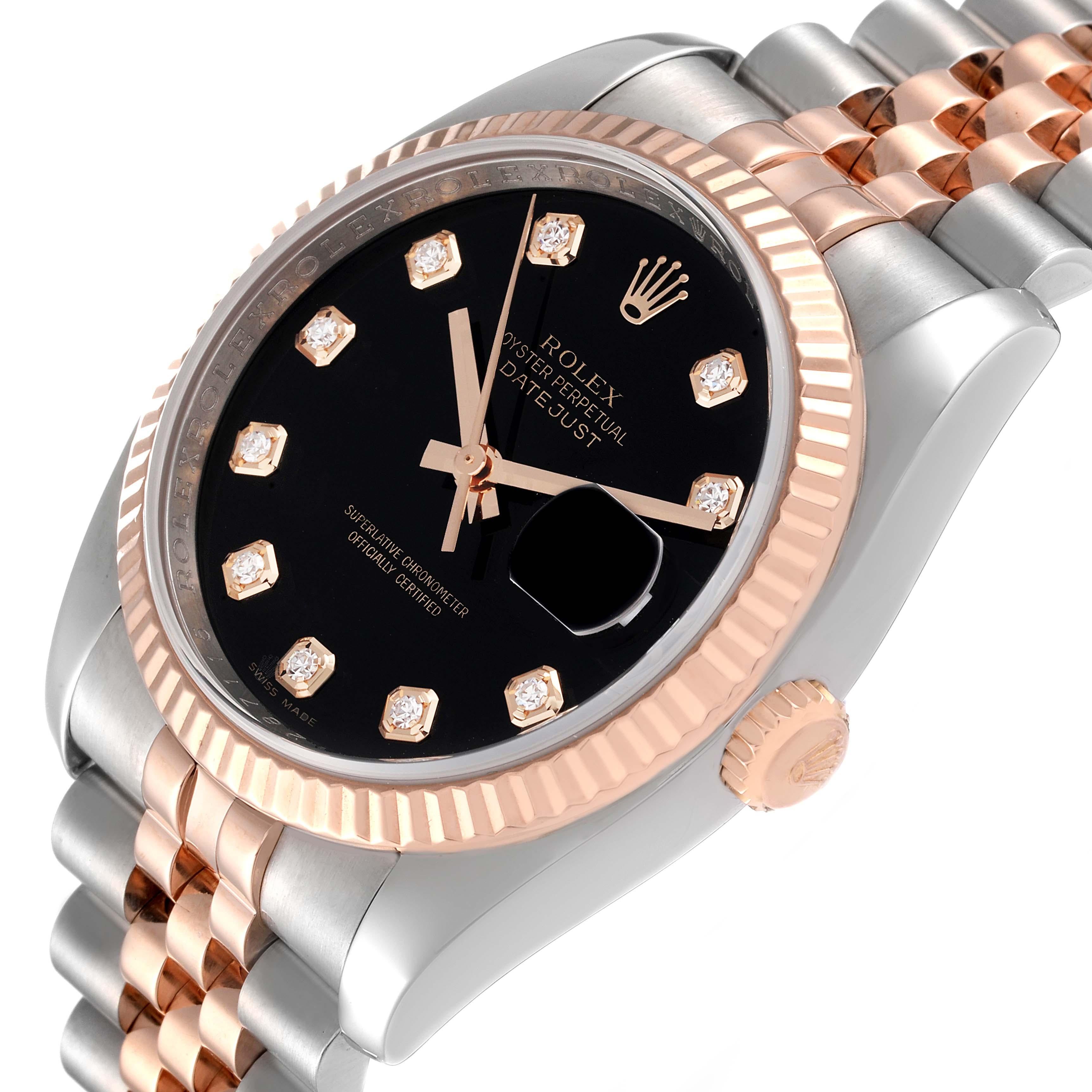 Rolex Datejust Steel Rose Gold Black Diamond Dial Mens Watch 116231 1