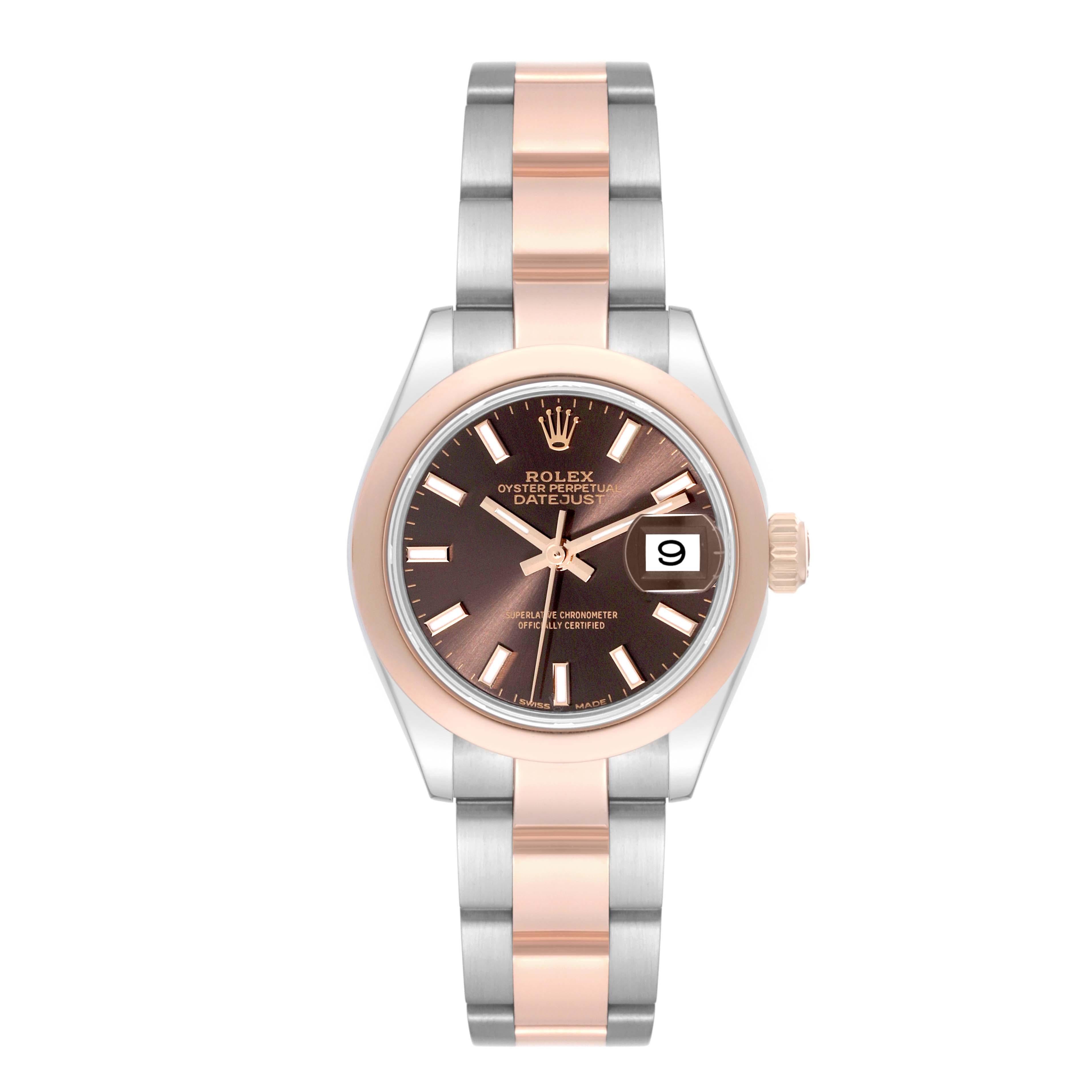 Rolex Datejust Steel Rose Gold Brown Dial Ladies Watch 279161 Box Card For Sale 1