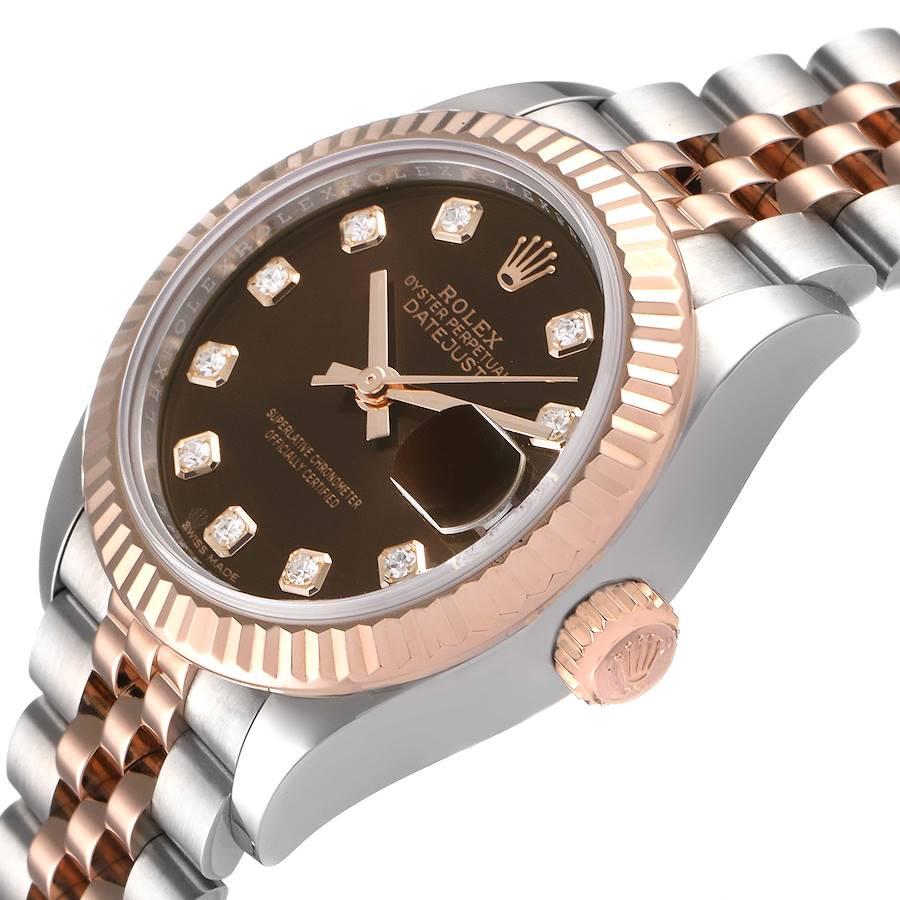 Rolex Datejust Steel Rose Gold Chocolate Diamond Watch 279171 Box Card In Excellent Condition For Sale In Atlanta, GA