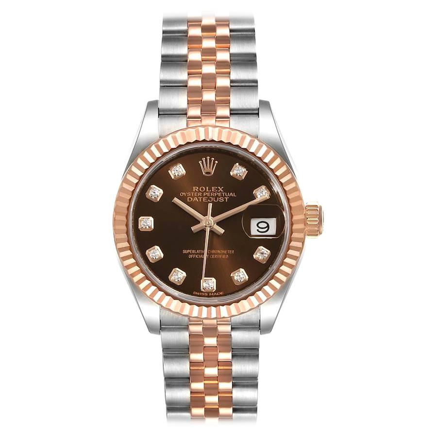 Rolex Datejust Steel Rose Gold Chocolate Diamond Watch 279171 Box Card For Sale