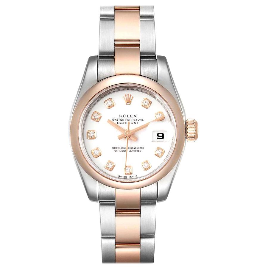 Rolex Datejust Steel Rose Gold Diamond Ladies Watch 179161 Box Papers