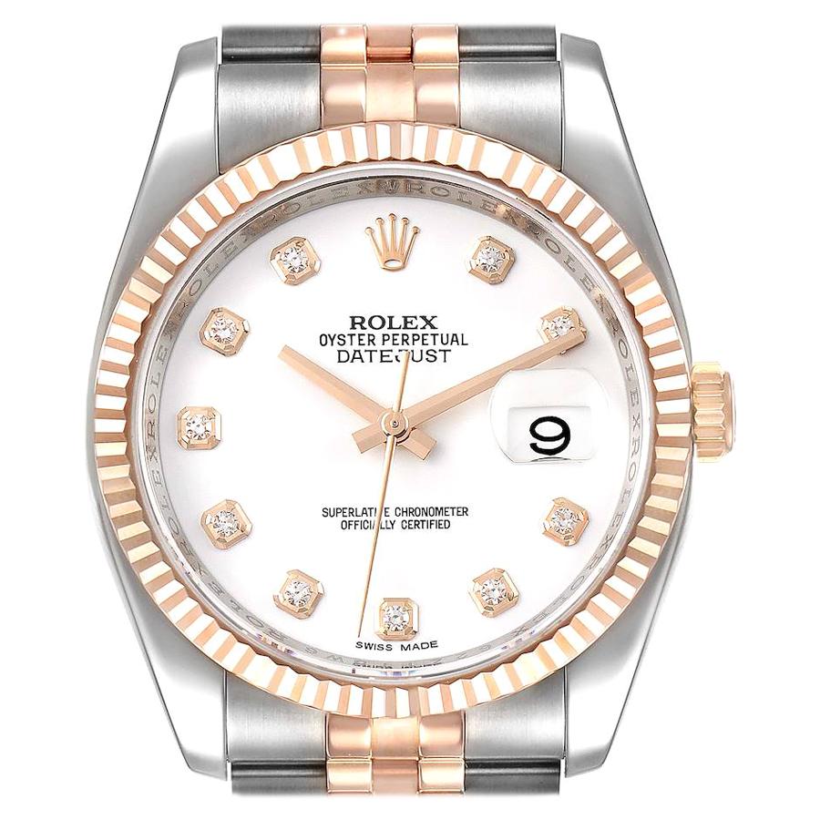 Rolex Datejust Steel Rose Gold Diamond Unisex Watch 116231 For Sale