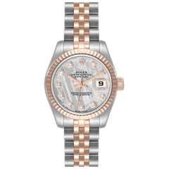 Rolex Montre Datejust en acier et or rose avec cadran Meteorite et diamants, pour femmes 179171
